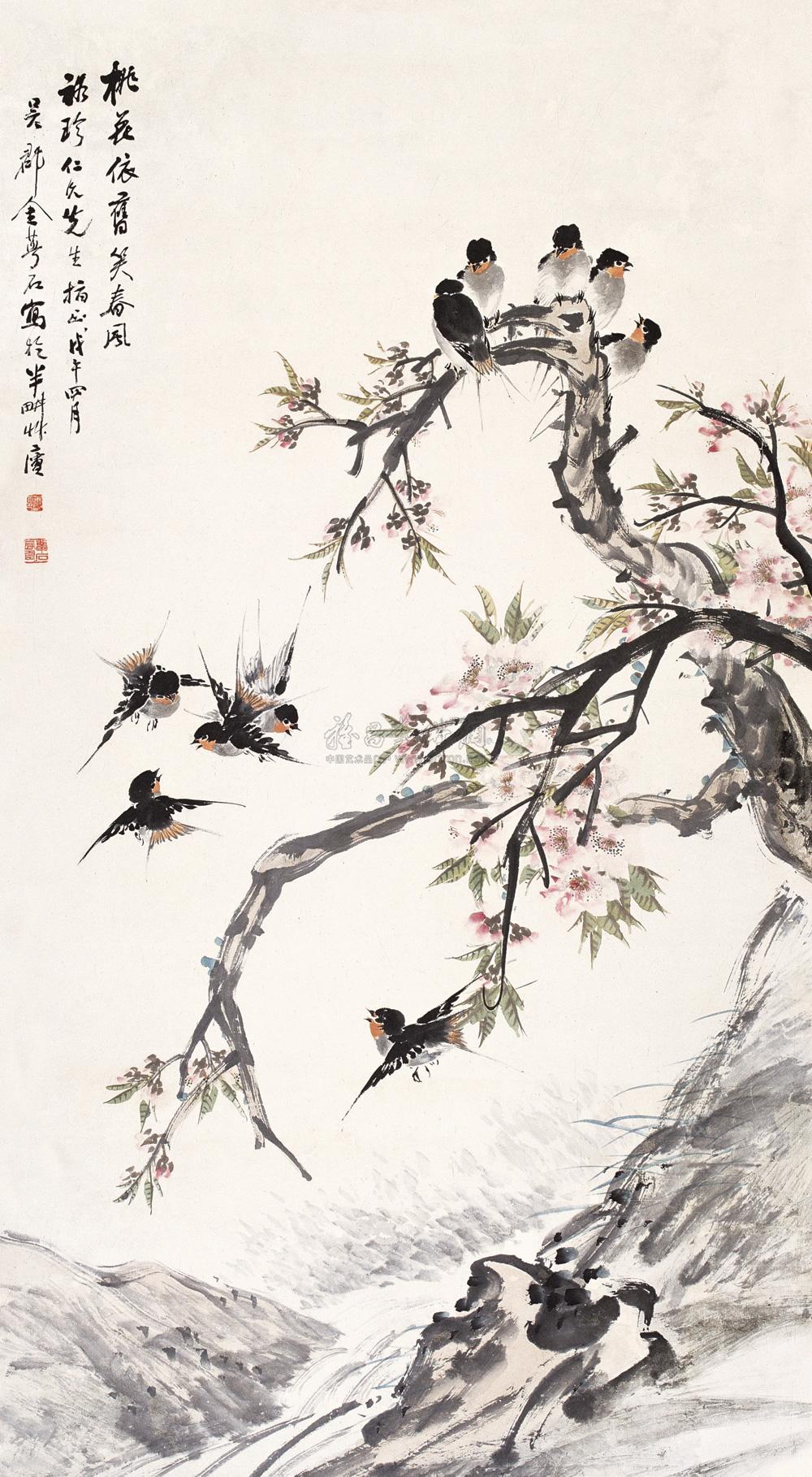 0922 1918年作 春燕图 立轴 设色纸本