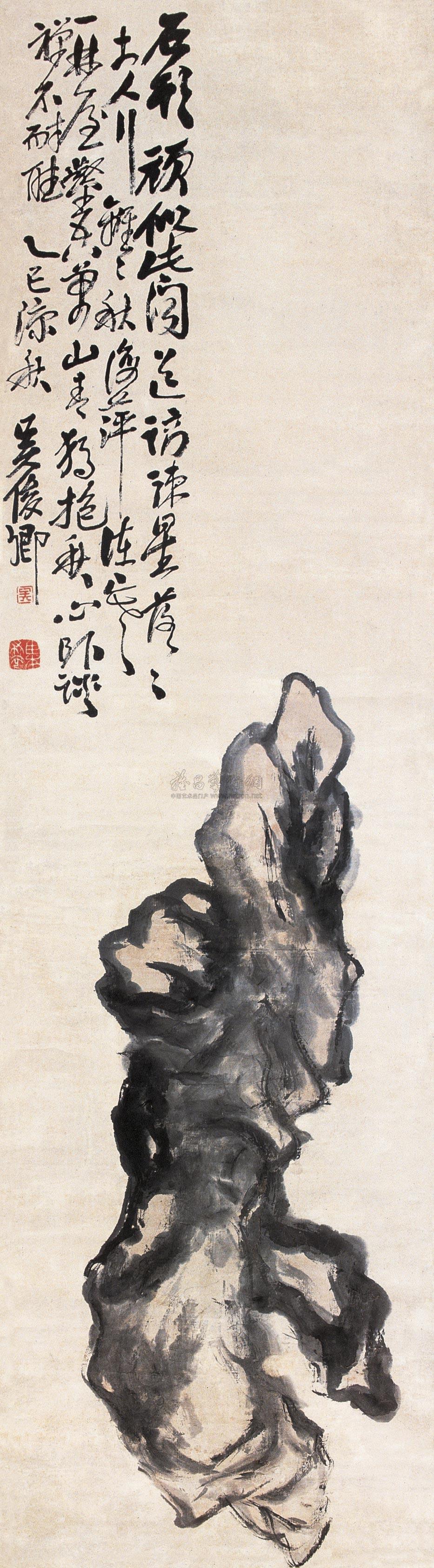 0600 1905年作 顽石图 立轴 设色纸本