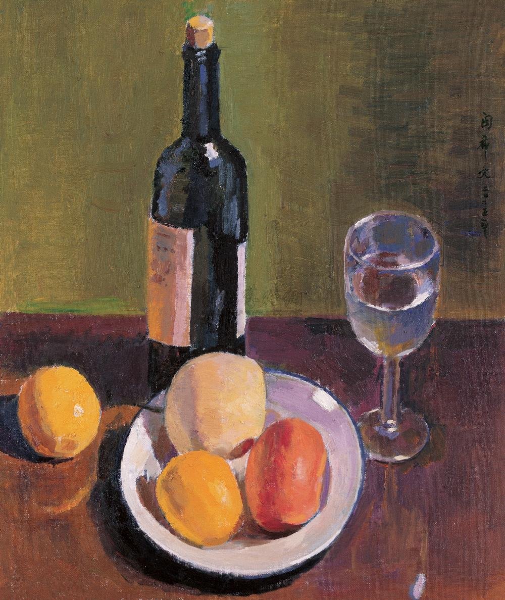 0011 2005年 静物(酒瓶与水果) 布面 油画