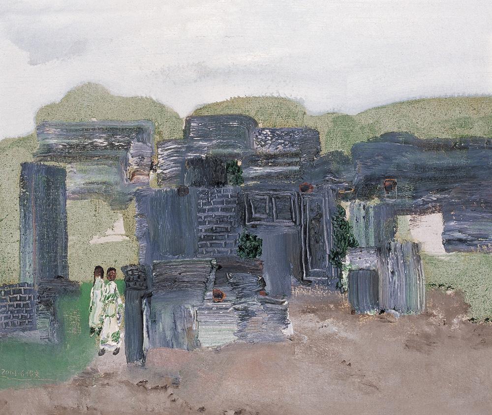 0060 山村小屋 布面 油画
