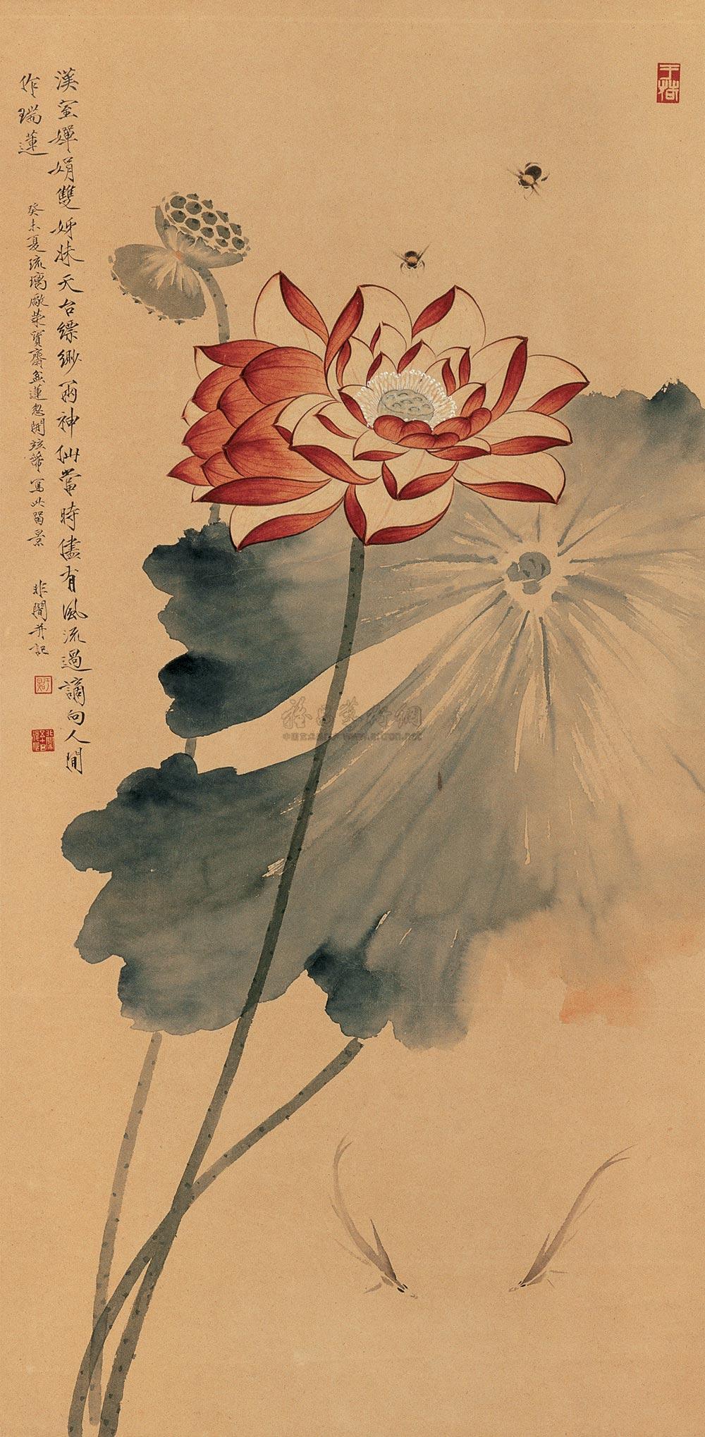 1136癸未1943年作并蒂莲立轴设色纸本
