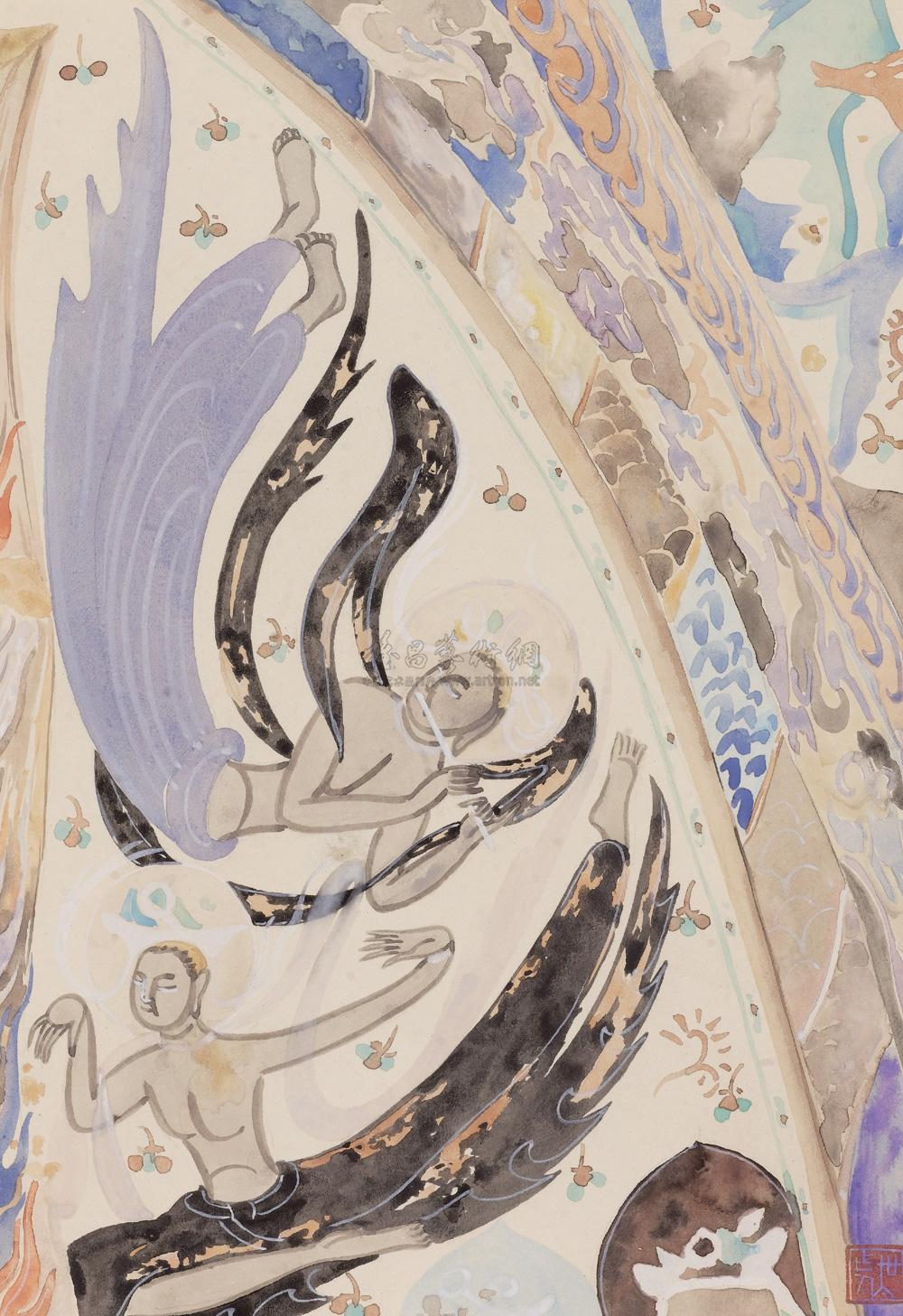 0416 1940年作 临敦煌壁画 纸本水彩