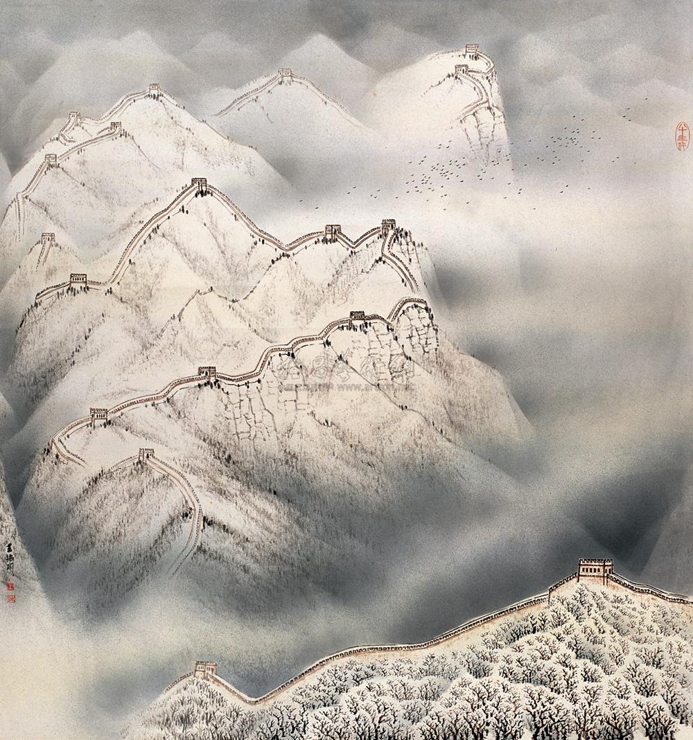 0285 长城雪景 立轴 设色纸本