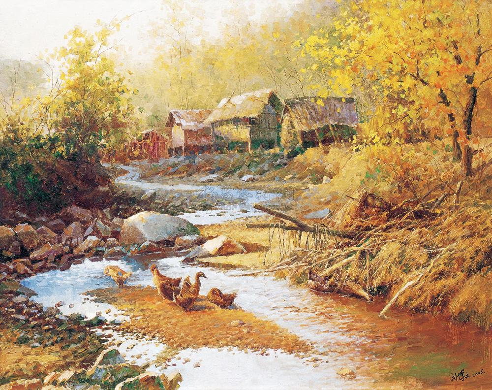 0334 北方乡村小屋 布面油画