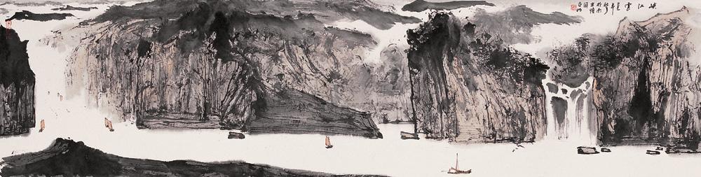 0500 己巳年(1989年)秋月作 山水画《峡江云》 镜心 纸本