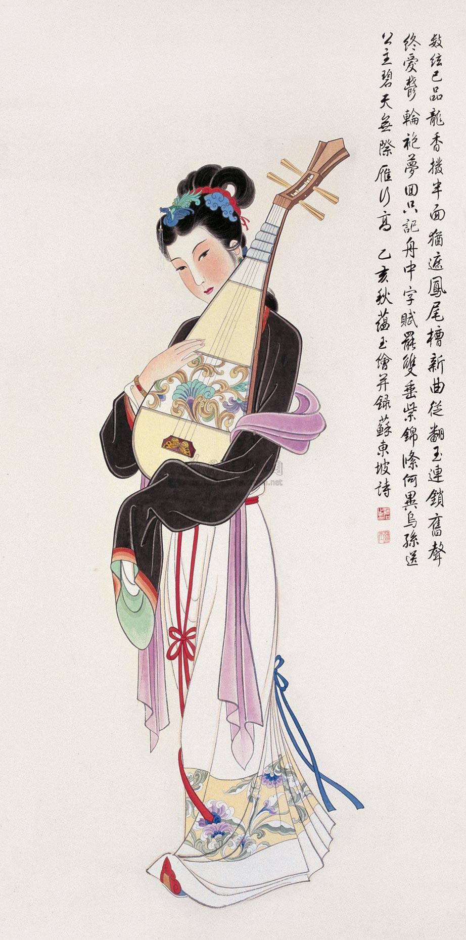 【抚琴仕女图 立轴】拍卖品_图片_价格_鉴赏_绘画_品