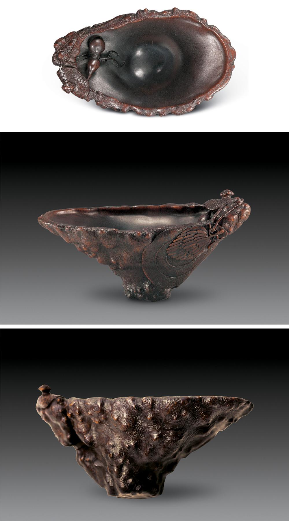 2714 清早期 犀角雕古木纹杯