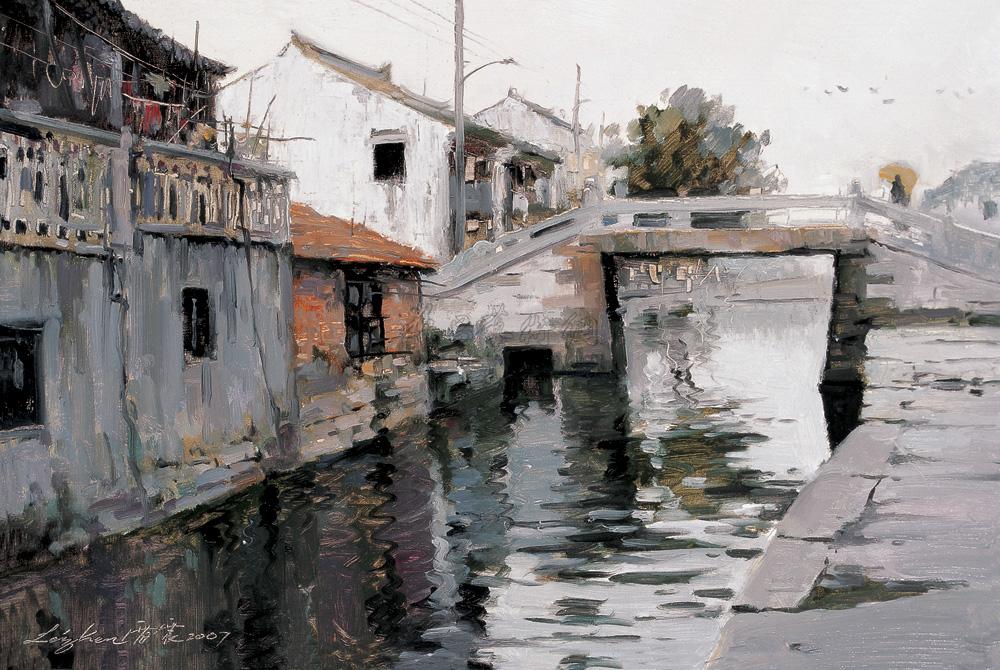 0824 西塘水乡 布面 油画