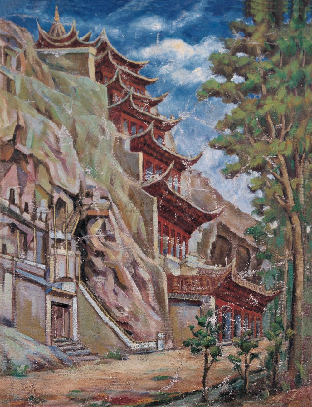 0807 1963年作 风景—敦煌莫高窟 布面 油画