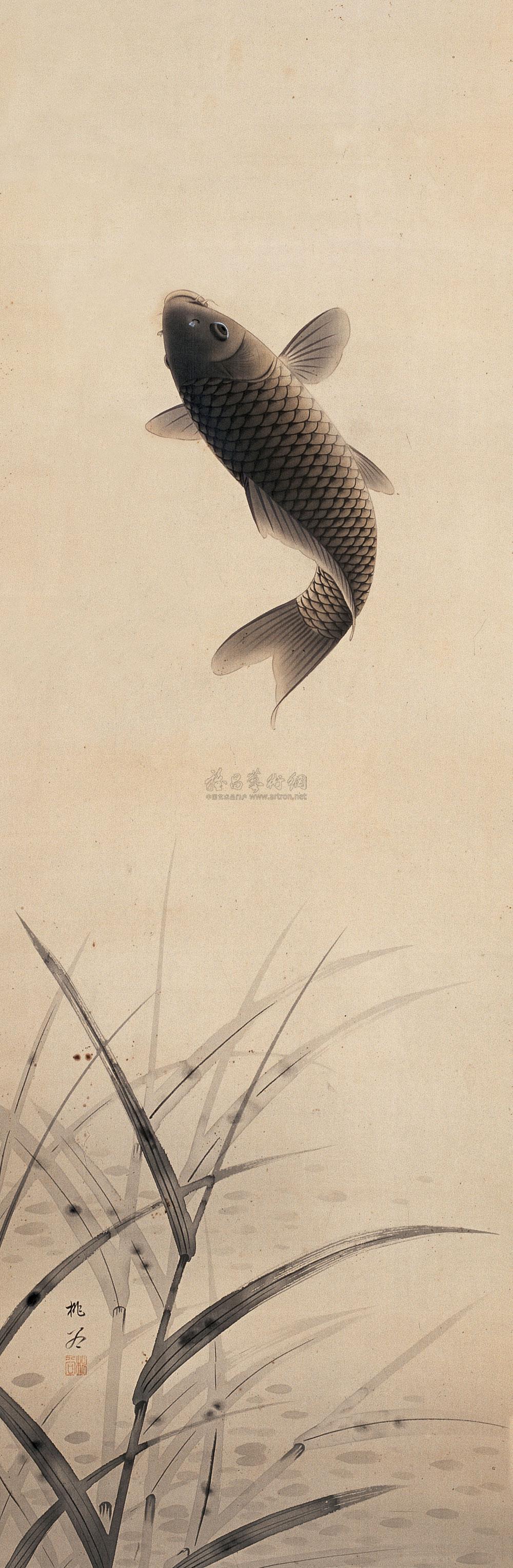 0196 鲤鱼图 立轴 设色绢本