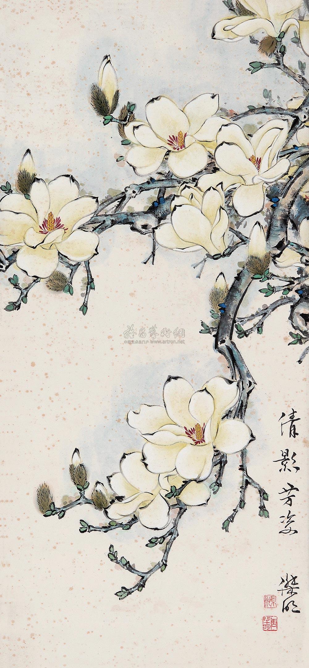 0033玉兰花立轴设色纸本