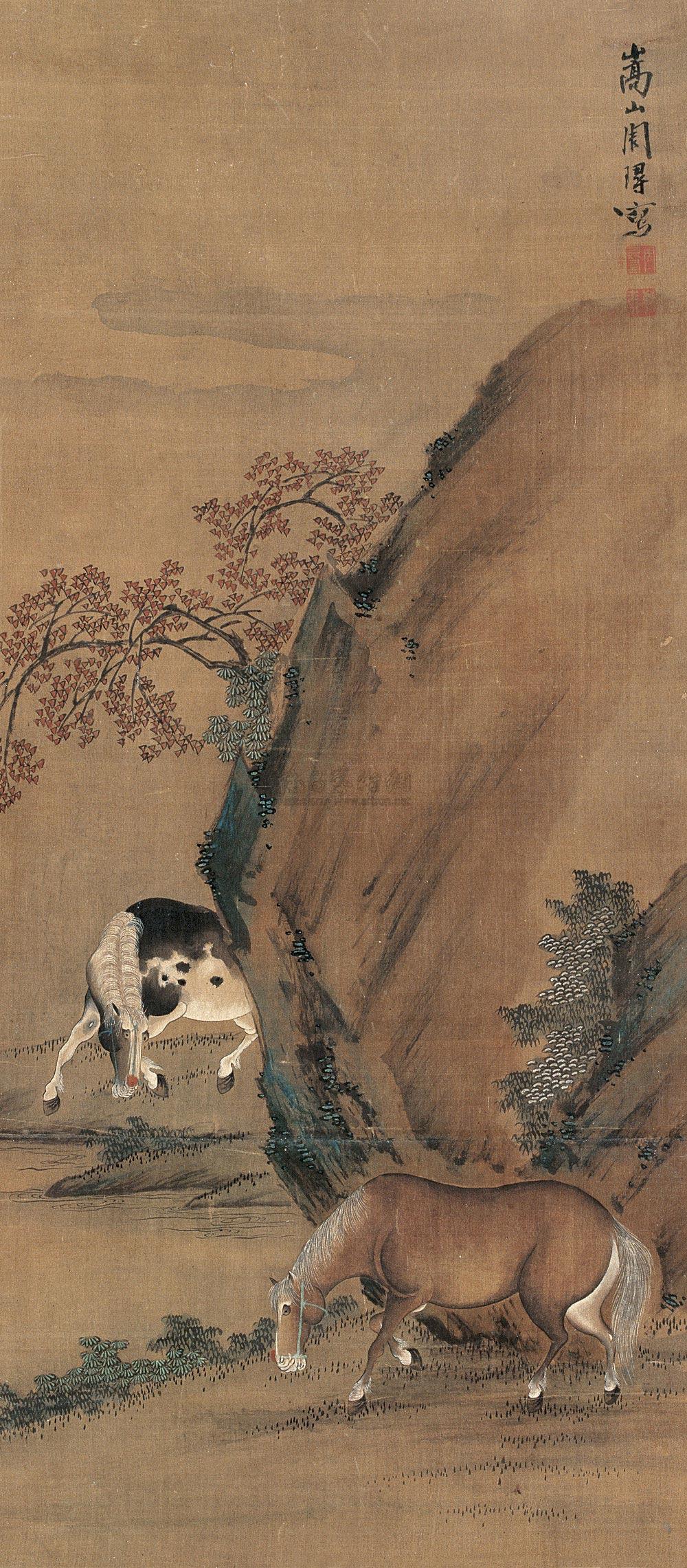 1800饮马图立轴设色绢本
