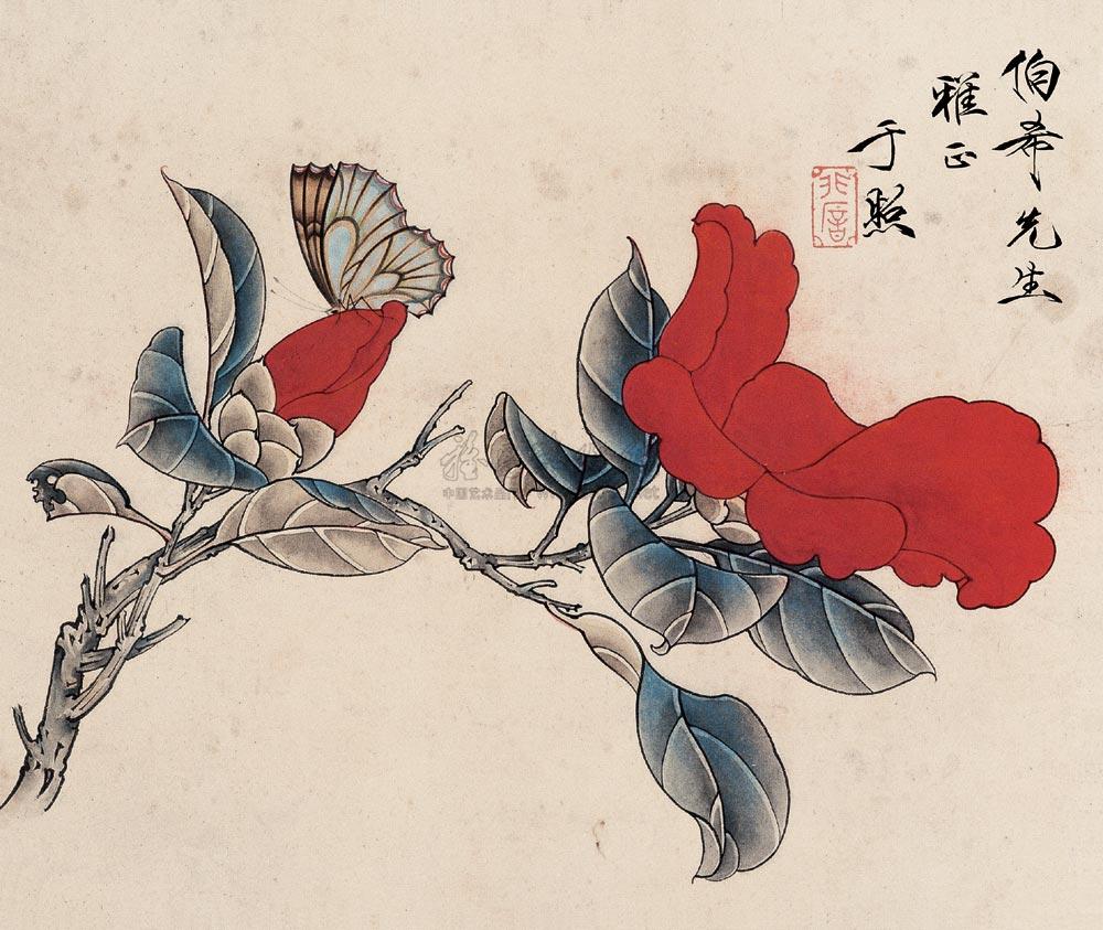 0628茶花蝴蝶立轴设色纸本