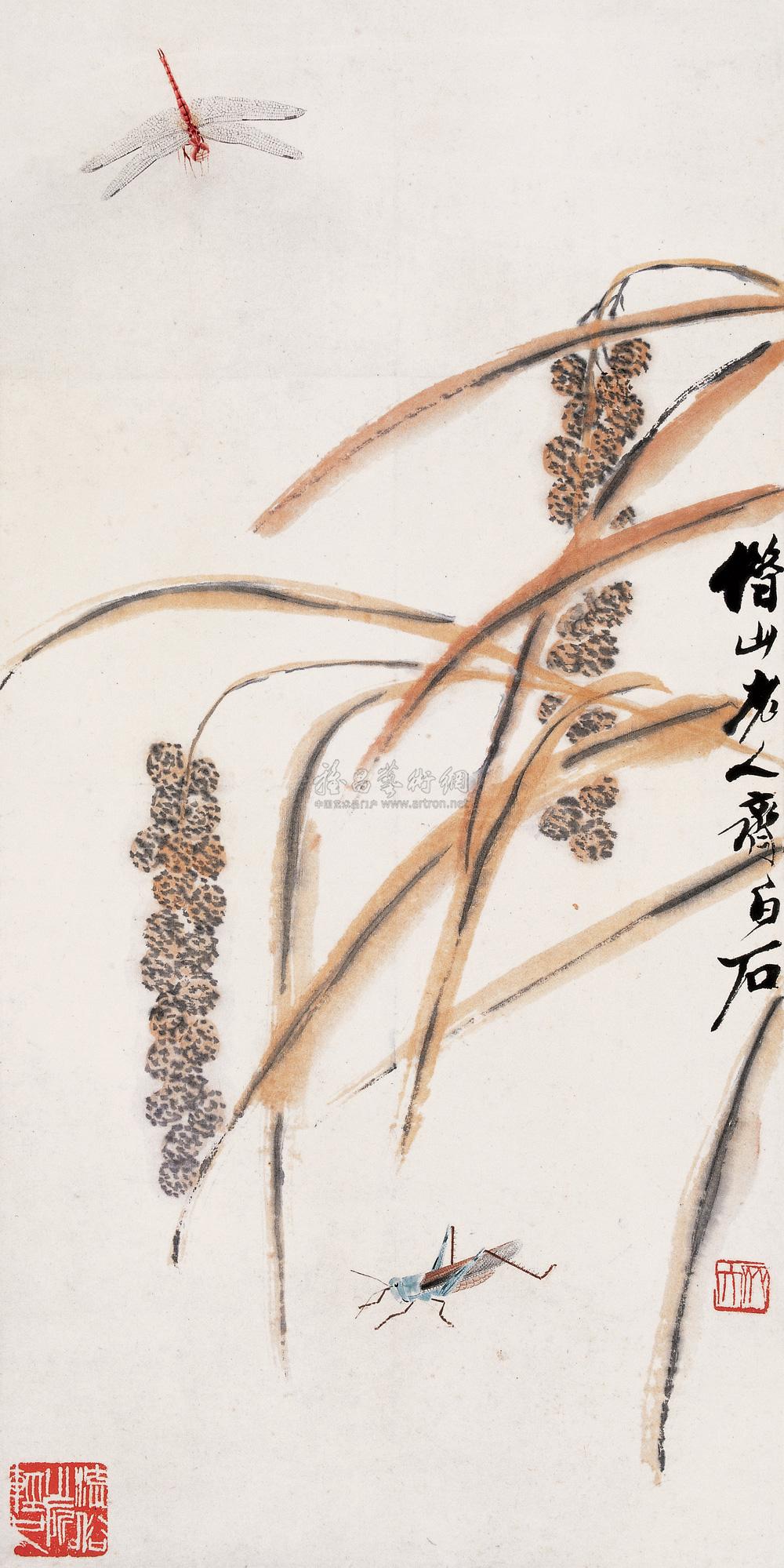 【谷穗草虫 立轴 纸本】拍卖品_图片_价格_鉴赏_绘画