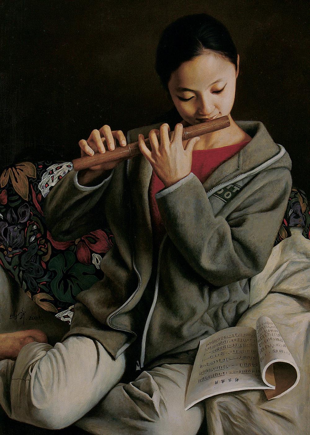 【吹笛的女孩 布面油彩】拍卖品_图片_价格_鉴赏_油画