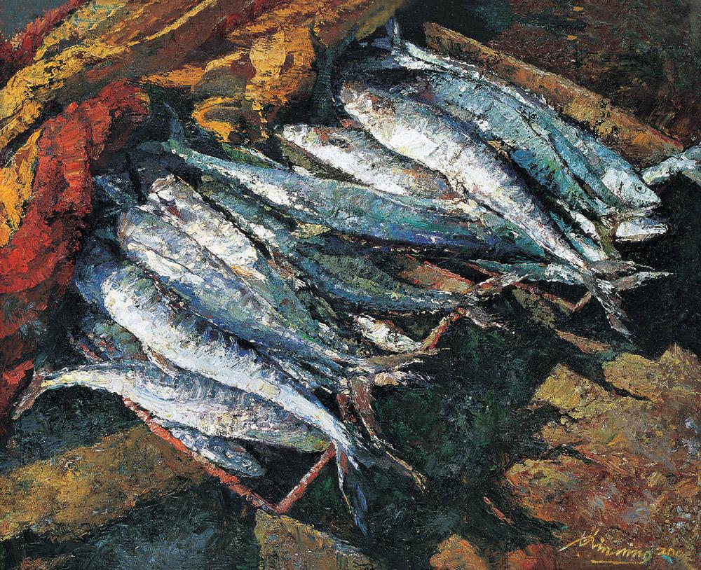 0017 2004年 马鲛鱼 布面油画