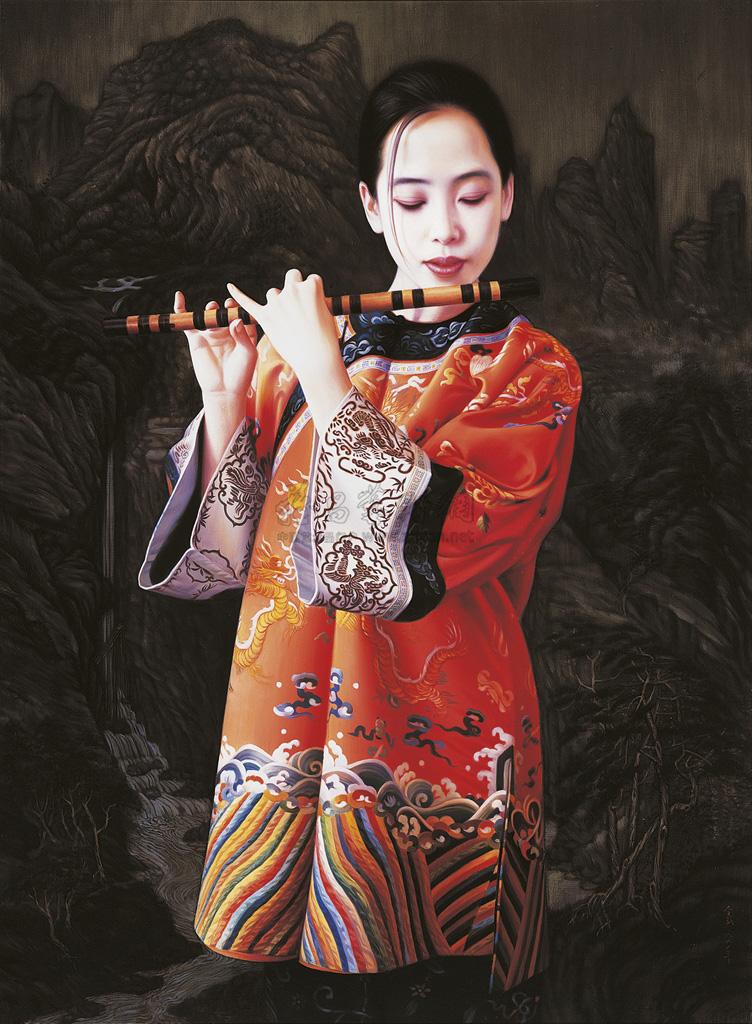 0698 1994年作 吹笛的少女 油画 画布