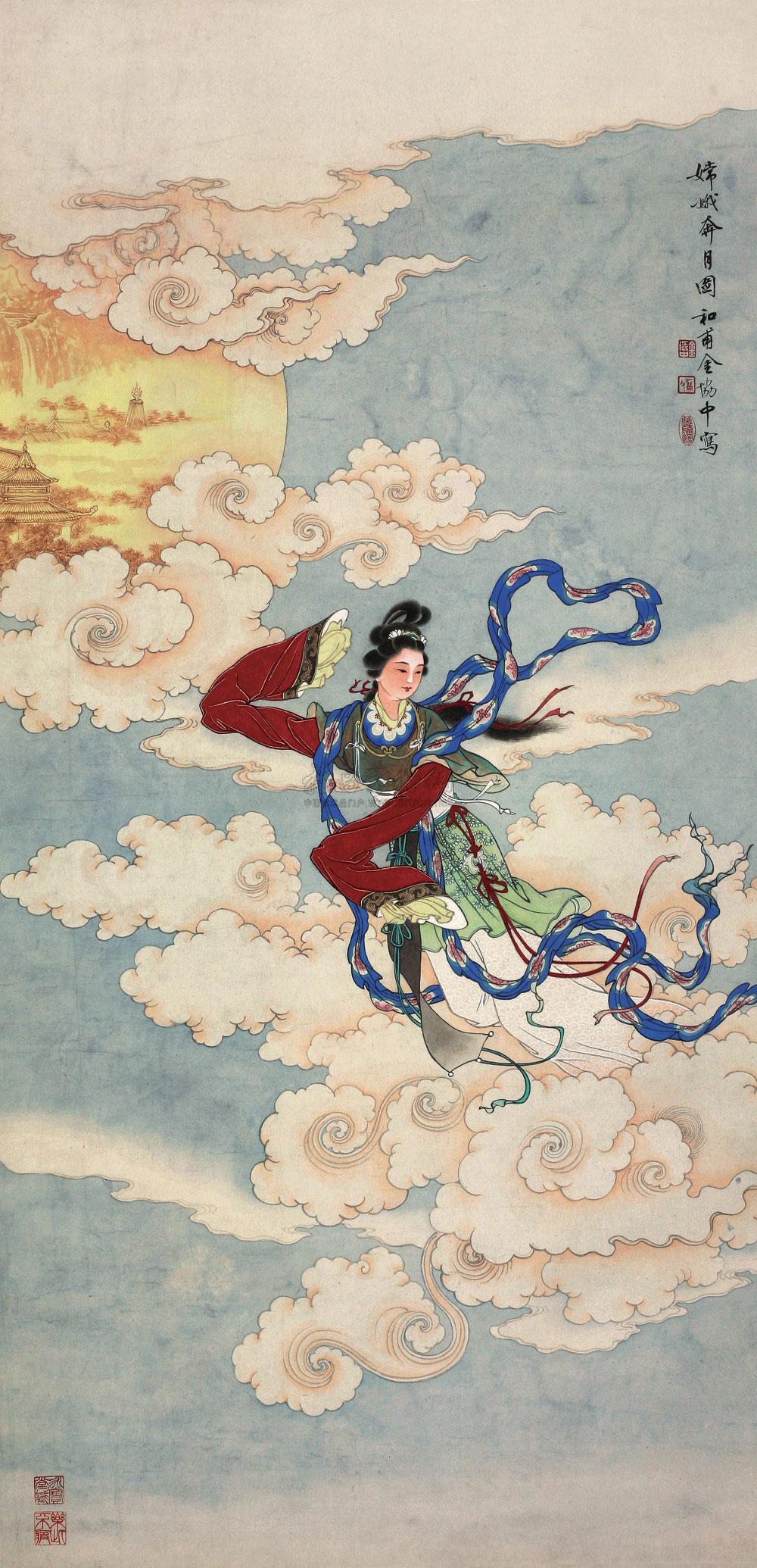 0474嫦娥奔月图立轴纸本
