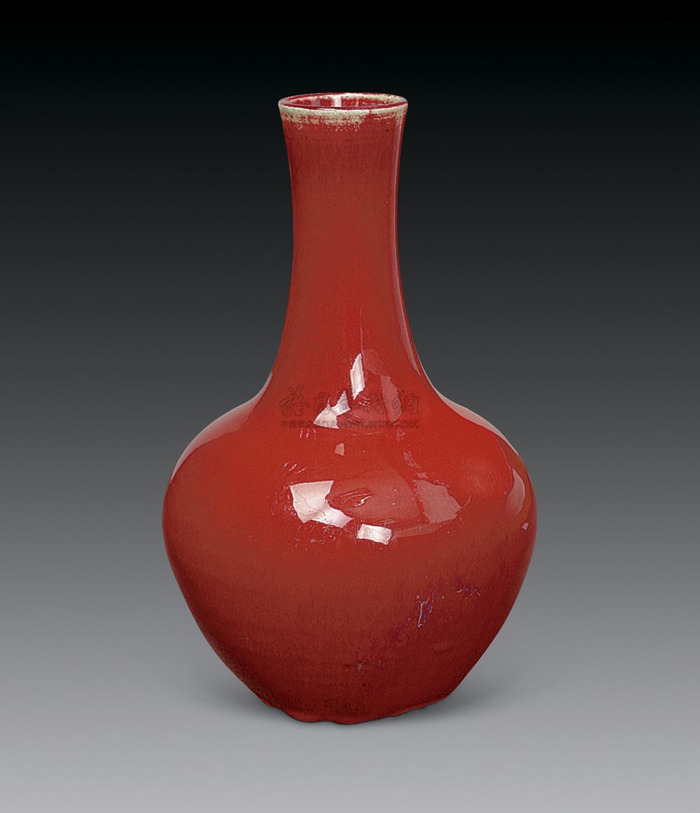 0171 清中期 红釉天球瓶