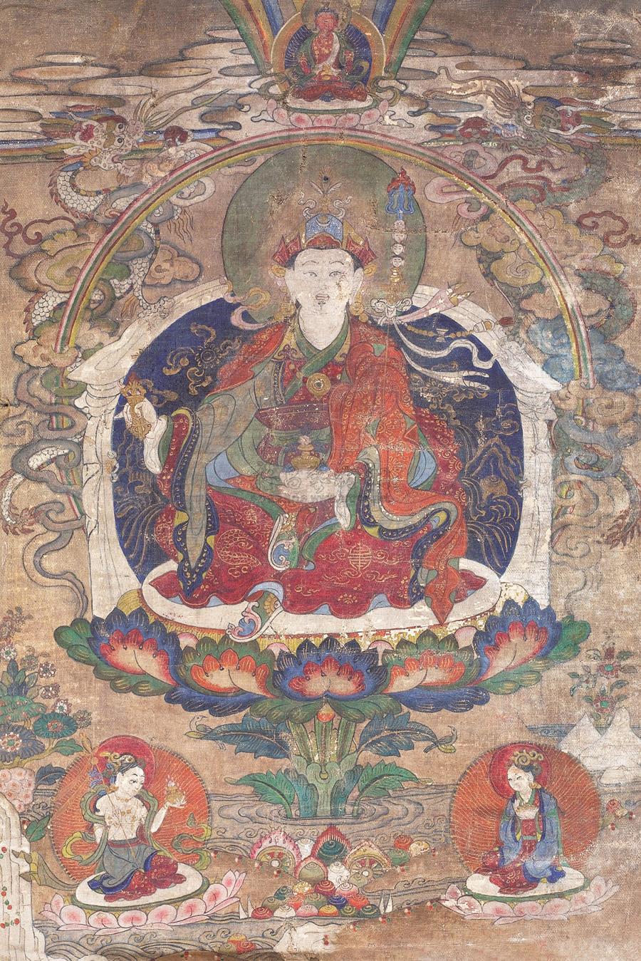 1623 明 莲花生与二明妃唐卡