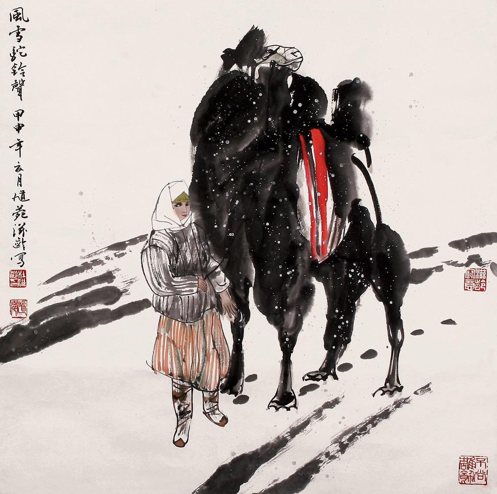 【风雪驼铃声 镜心 设色纸本】拍卖品_图片_价格_鉴赏_绘画_雅昌艺术