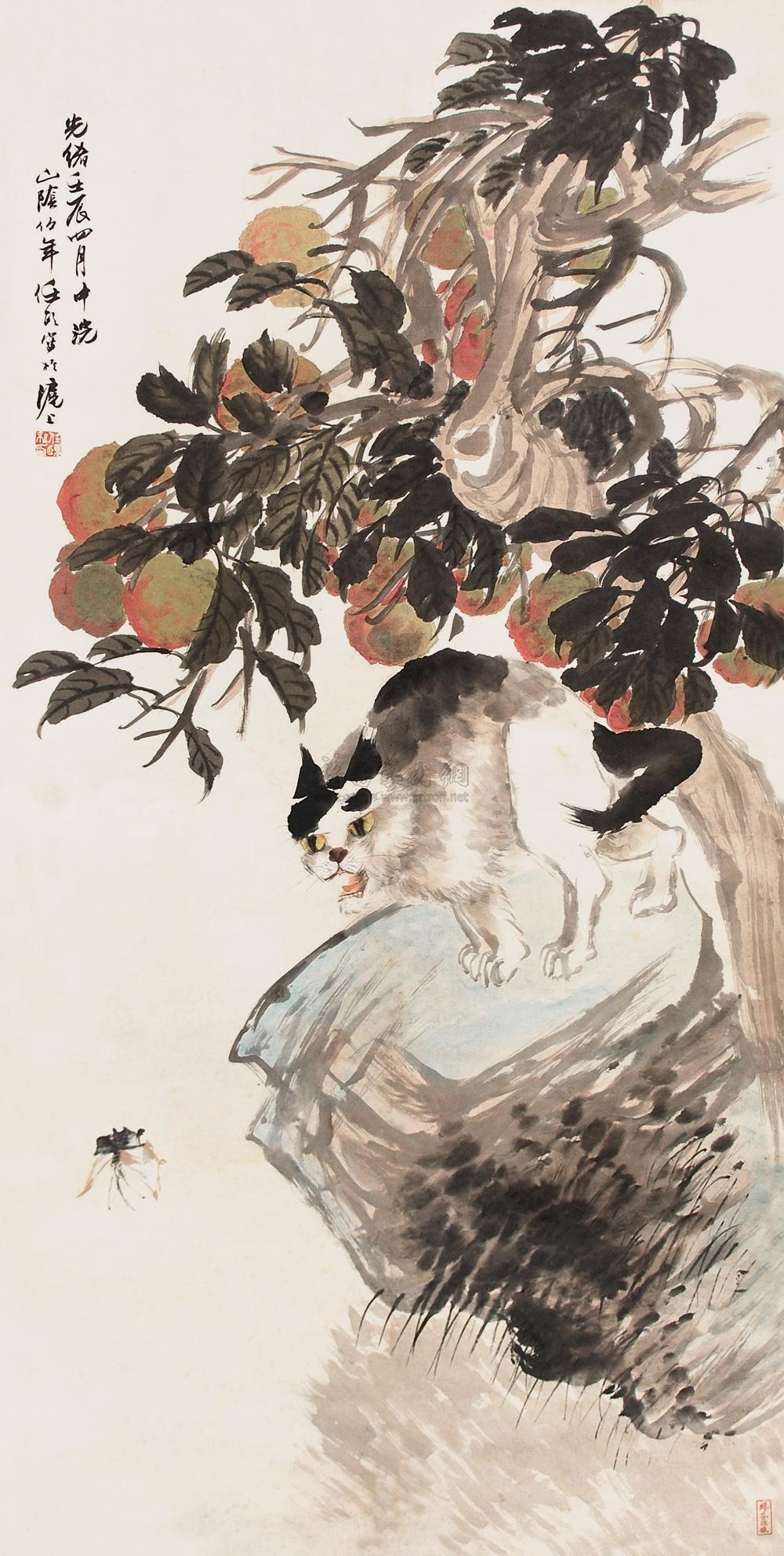 0058猫蝶图立轴设色纸本
