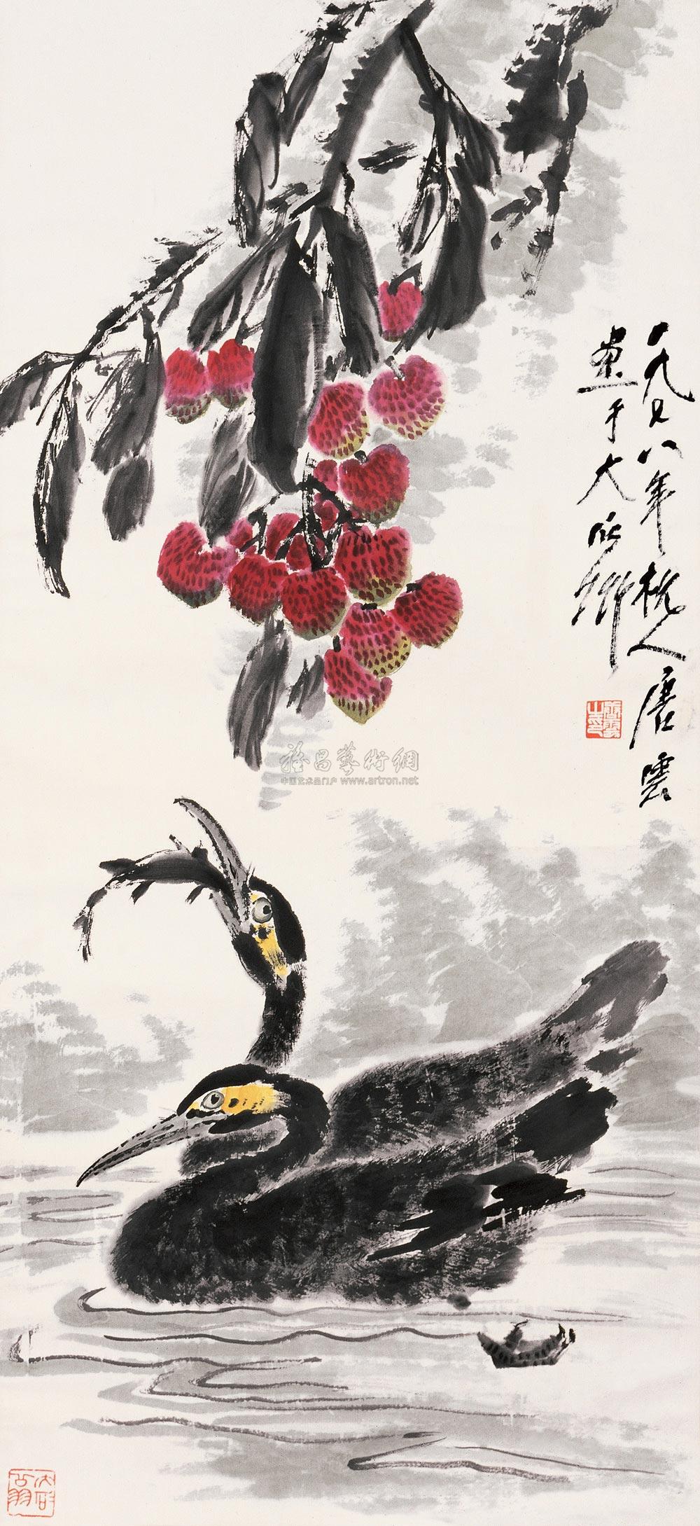 0176 鱼鹰 立轴 设色纸本