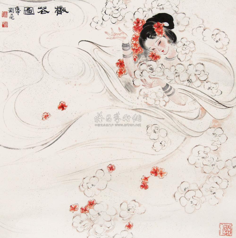 0500散花图镜心纸本