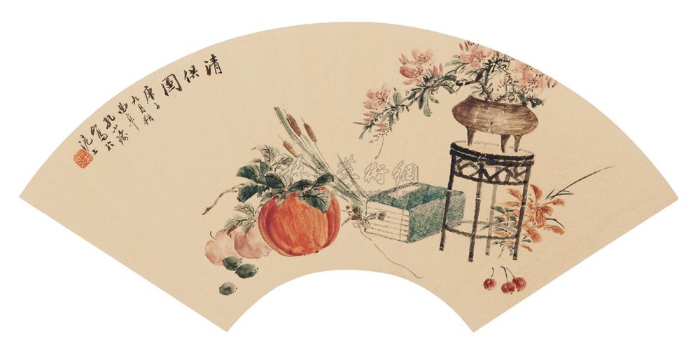 0395清供图扇面设色纸本