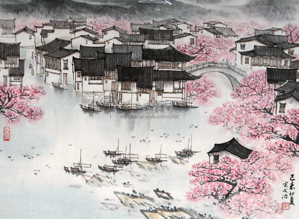 0346江南小景 镜心带框