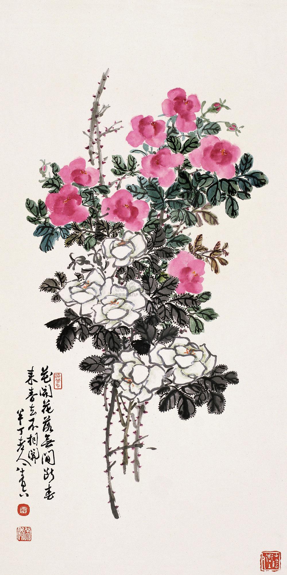 0304 月季花 立轴 设色纸本