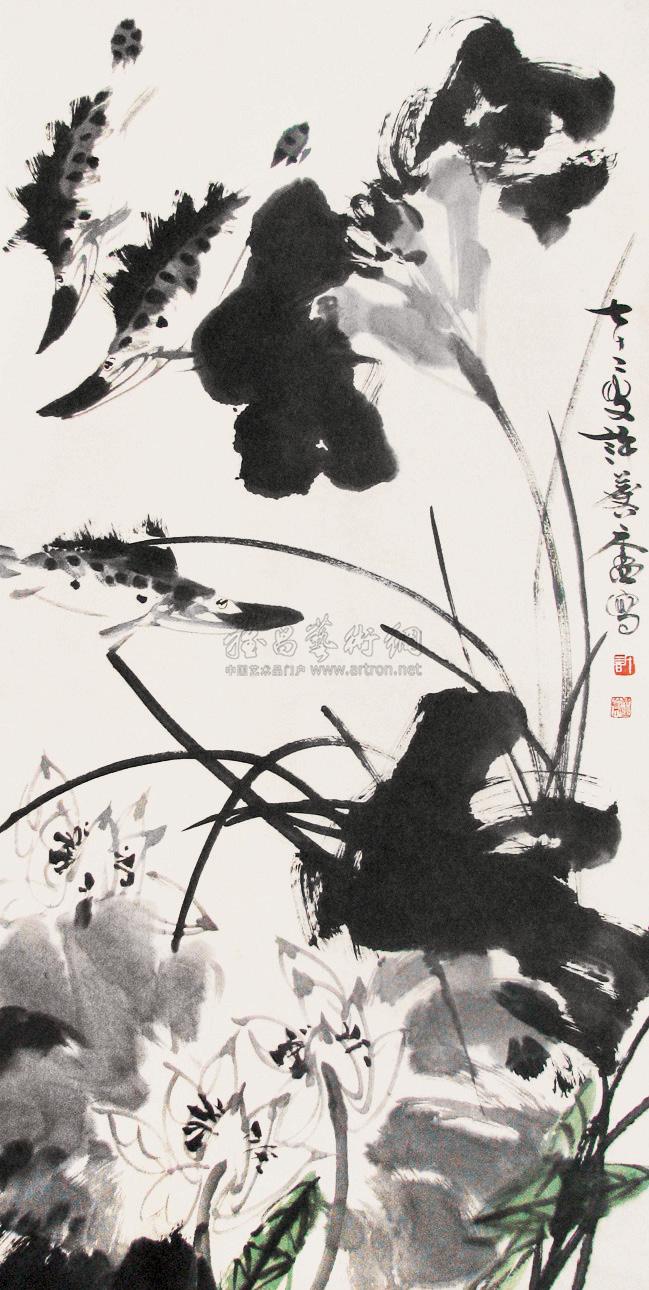 0532 荷花桂鱼 立轴 纸本