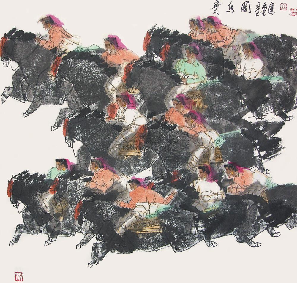 0367 辛巳年作 赛马图 镜心 设色纸本