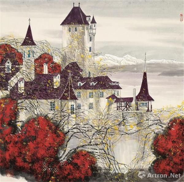 而在"欧洲之旅"的作品中,谷子则以较为细腻的笔墨表现欧洲的山水景物