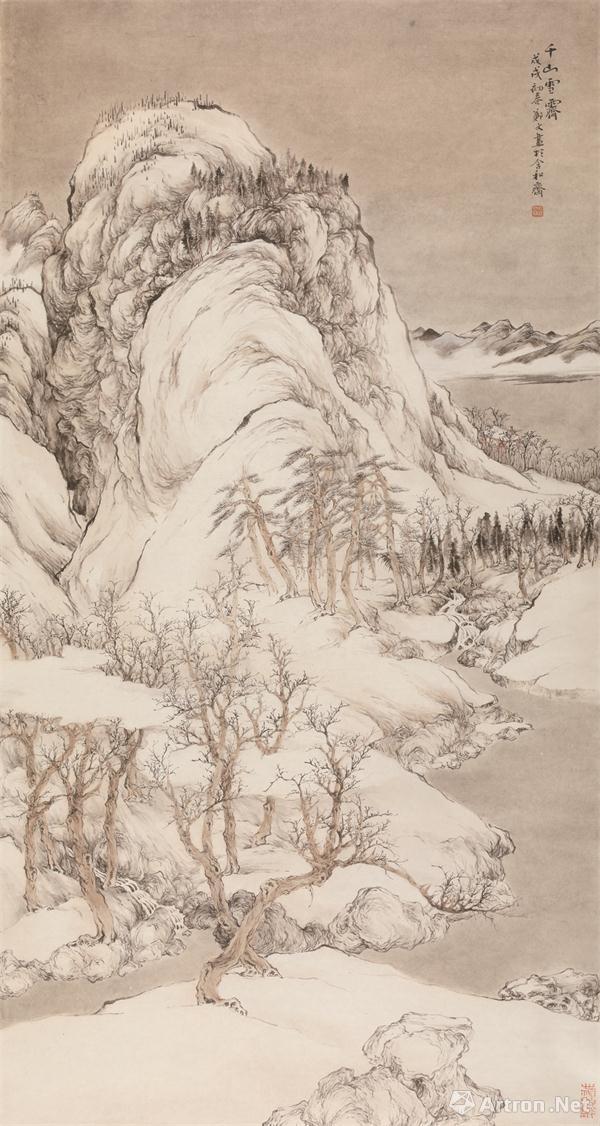 画的是大山大水,颇类宋画;另一类是着色山水,多为画家对江南田园的