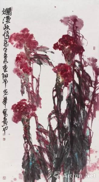 《鸡冠花》  于光华 183x95cm 2013年 纸本水墨