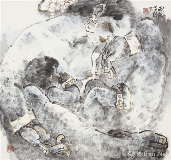 《母与子 陈振国 89x96cm 2006年 纸本设色