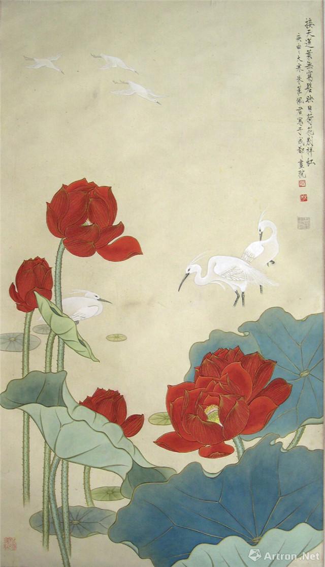 《荷花鹭鸶 朱佩君 121x78cm 1980年 纸本水墨设色