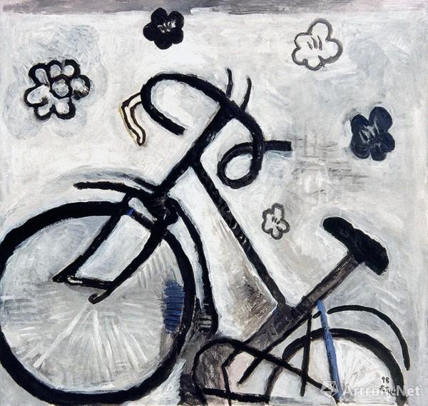 《自行车》  余友涵 114x114cm 1998年 布面丙烯
