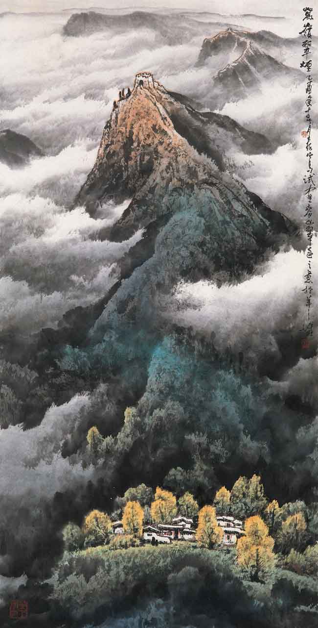 庞泰嵩 《万岭翠烟》 138.6×71cm 纸本设色