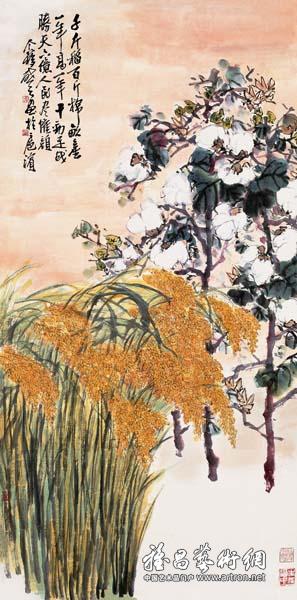 王个簃《双丰收》 中国画 132x66cm 1965