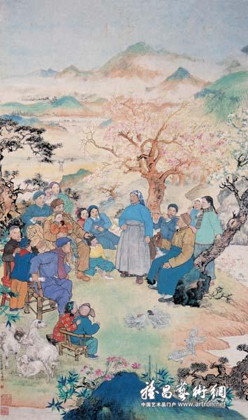 程十发《歌唱祖国的春天》 中国画 139x83cm 1956