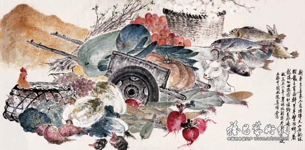 上海中国画院集体创作《新年多喜气》 中国画 122x250cm 1959