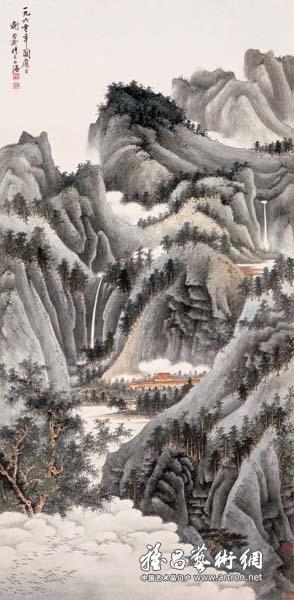 谢稚柳《青山绿水》 中国画 138x68cm 1960