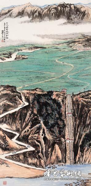 陆俨少《引水上山》 中国画 138x68cm 1964