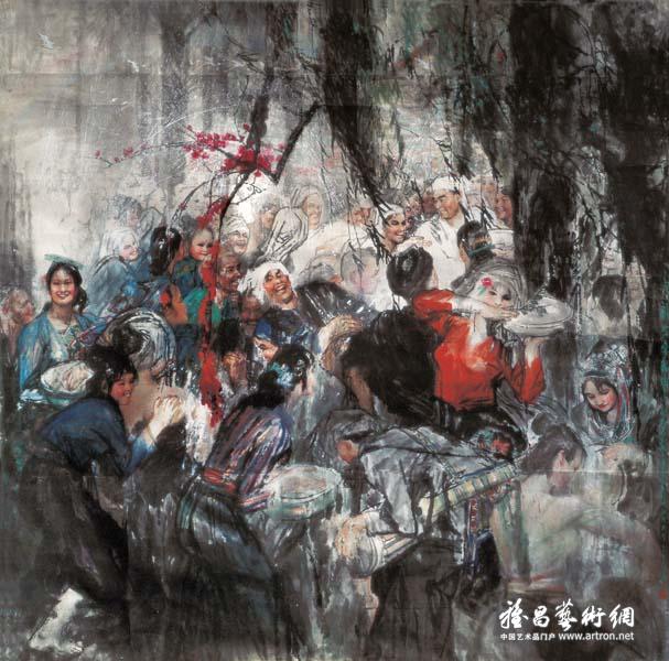 石齐《人人都在幸福中》 中国画 241x242cm 1979