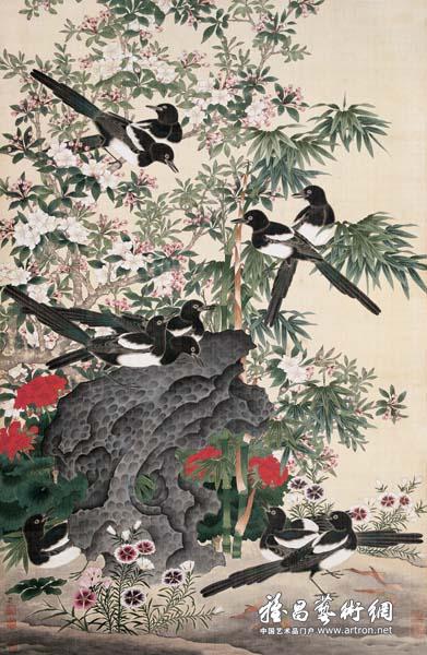 陈佩秋《春花喜鹊》 中国画 117x75cm 20世纪60年代