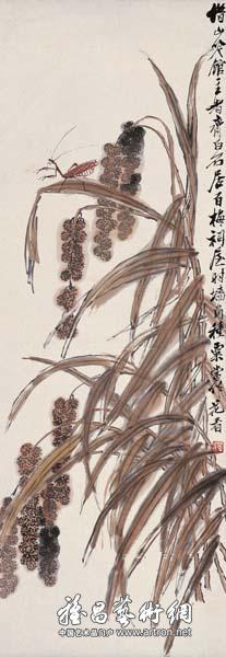 齐白石《谷穗螳螂图》 中国画 177x40.5cm 约1943