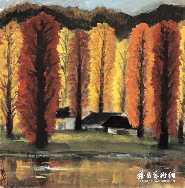 林风眠《金秋》 彩墨画 67x66cm 20世纪60年代