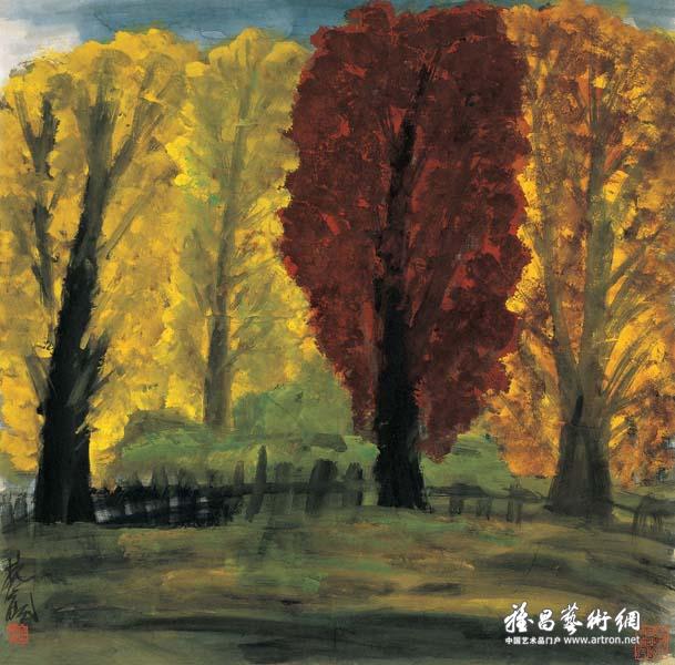 林风眠《秋色 彩墨画 65x69.5cm 20世纪50年代